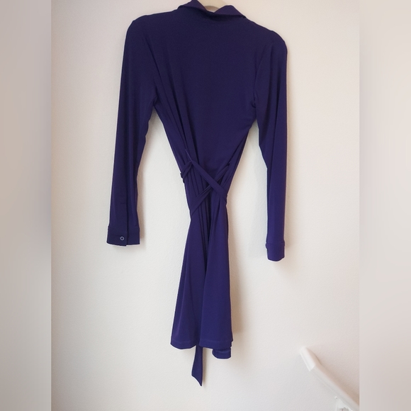 Classic Calvin Klein Purple Collared Long Sleeve Wrap Dress, Size 10 - Picture 4 of 10